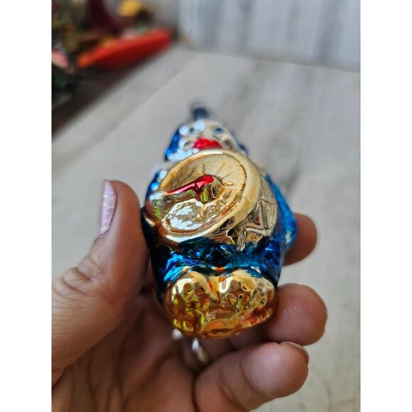 Vintage Mercury glass clown drum orchestra flocked blue ornament Xmas tree - Picture 8 of 9